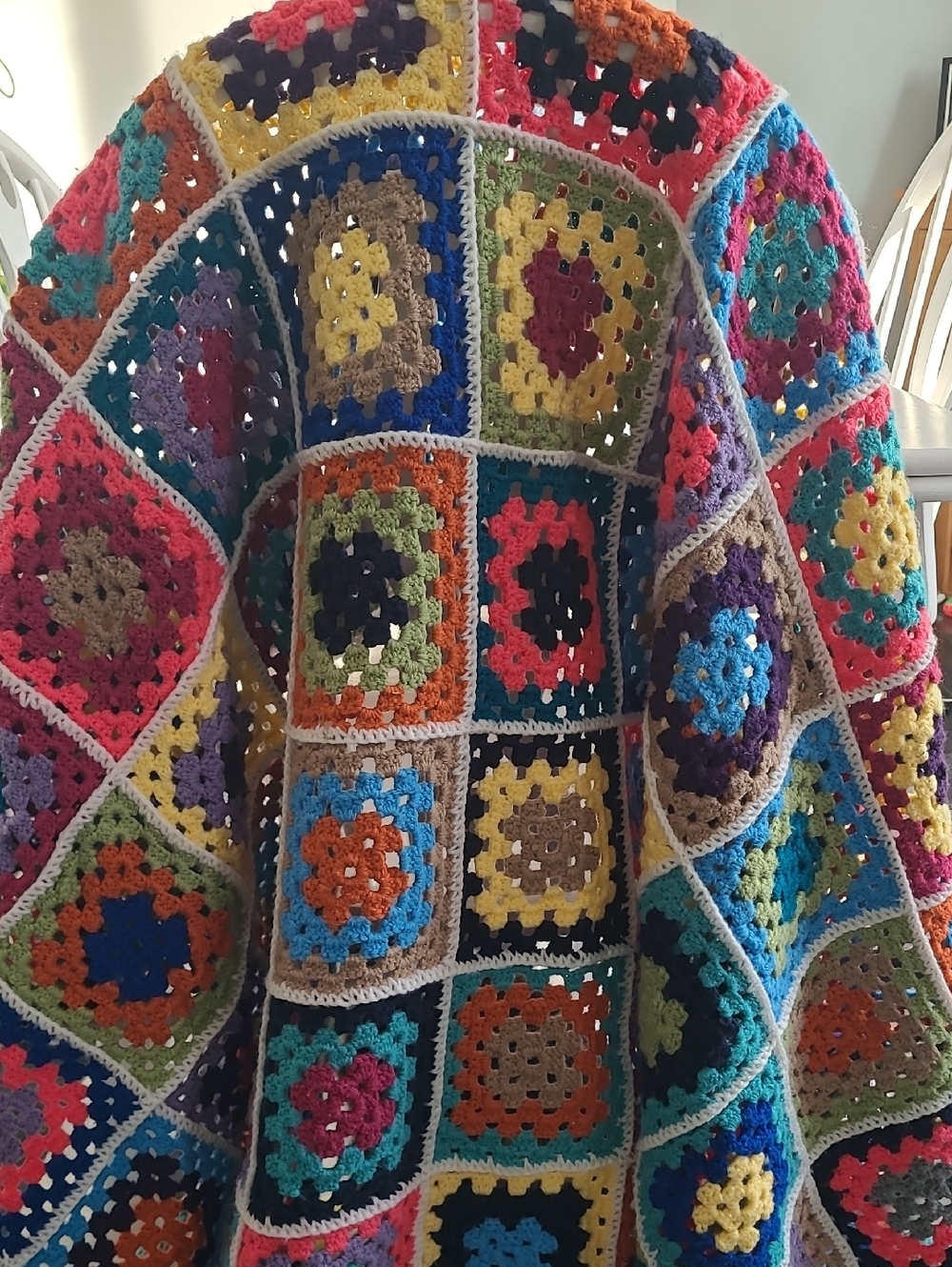 Handmade Crochet Granny Square Throw Blanket 72inx48 In Colorful Vintage Style